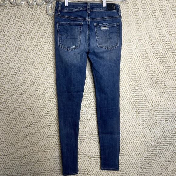 American Eagle Outfitters Ripped Super Stretch Hi-Rise Jegging Blue Denim Size 4 - Picture 10 of 13